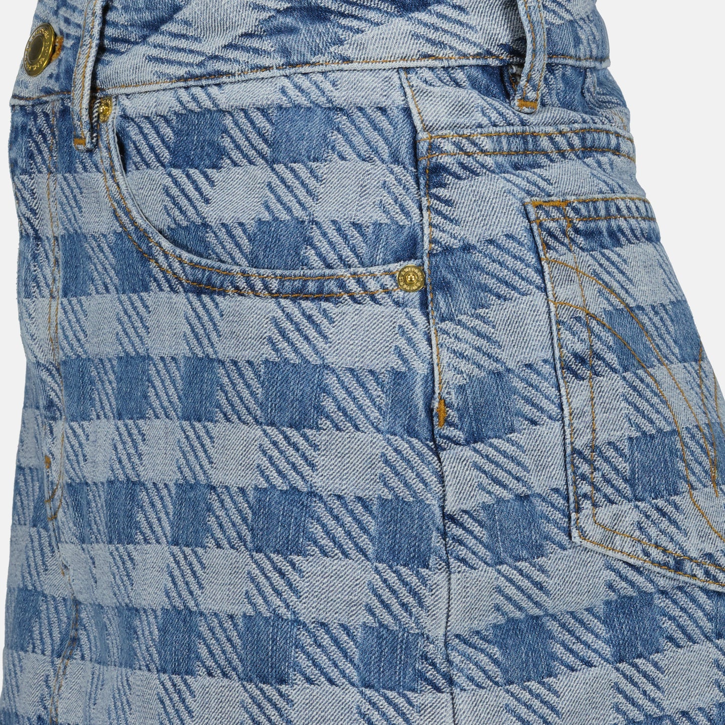 Mini jupe denim en jacquard vichy