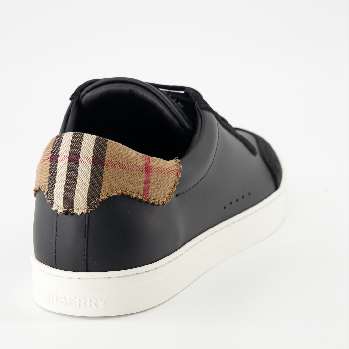 Checked leather and suede sneakers