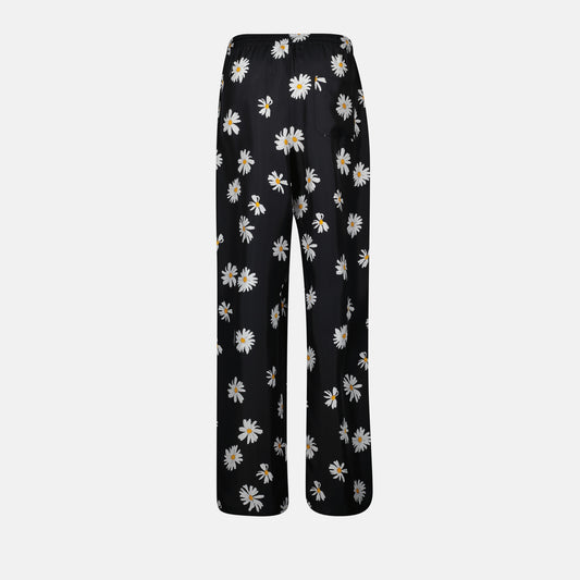 Pantalon noir à fleurs