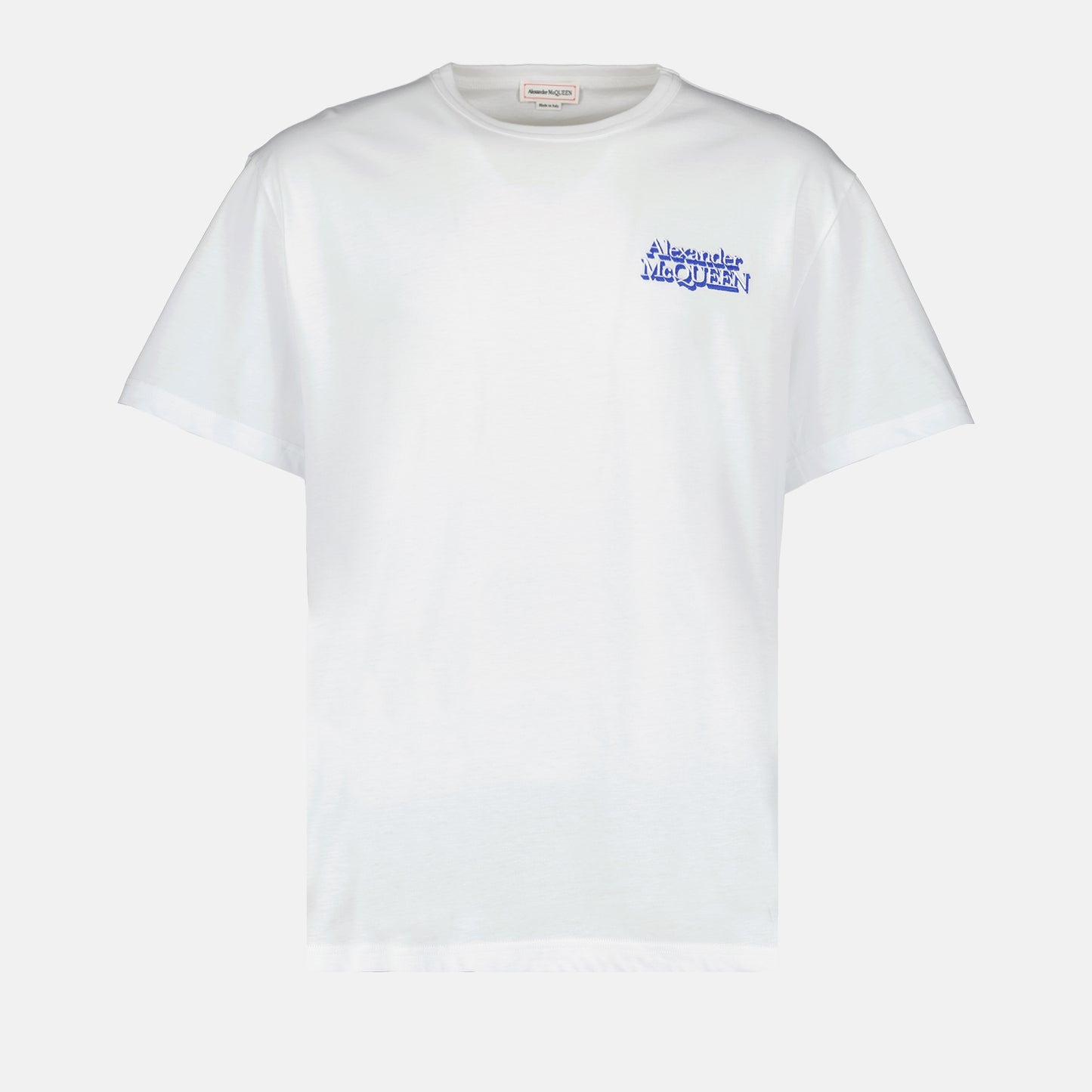 T shirt blanc à logo bleu